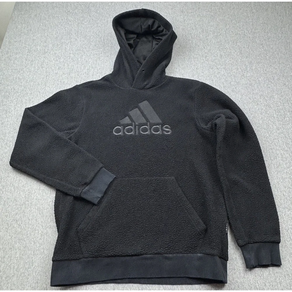 Adidas Men's Medium Must Haves Sherpa Winter‎ BOS Hoodie Pullover Black GC7298
